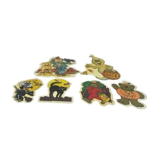 Vtg Halloween Suction Cup Window Decorations Witch Cat Die Cut Plastic Lot of 6 - Picture 3 of 16